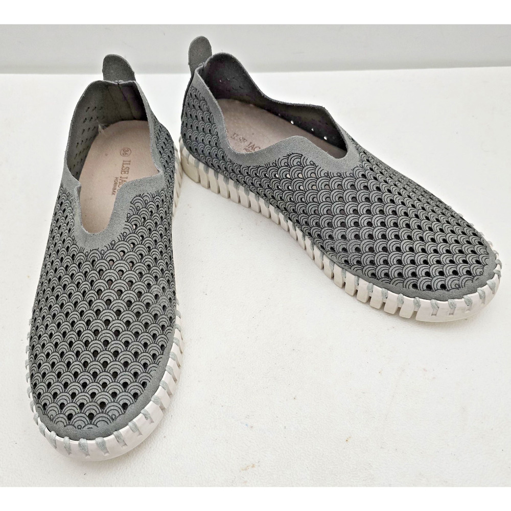 Ilse Jacobsen Tulip Gray Perforated Faux Suede Shoes Flats Womens 36 EU US 5.5-6